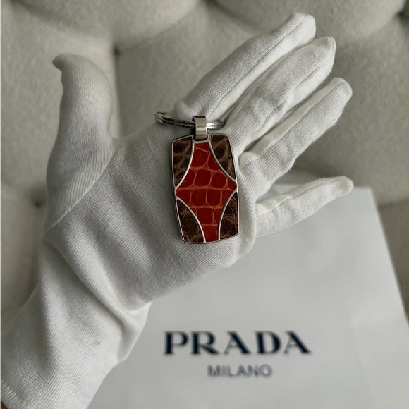 Prada Exotic Skins with Stainless Steel Keychain